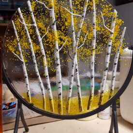 Aspen Glass Art Round Fused Glass Panel-Fall leaves 8"