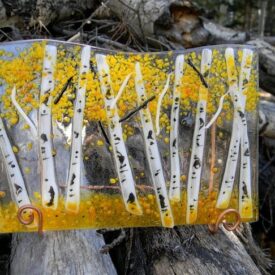Aspen Tree Glass Art Fall on Clear 4x6