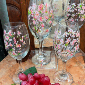 Cherry Blossom tall wine hand-painted