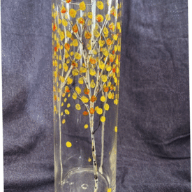 trees in fall hand-painted glass vase