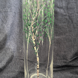 Hand-painted glass vase aspen trees in spring