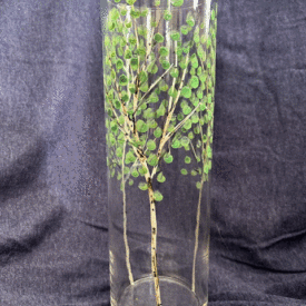 Hand-painted glass vase aspen trees in summer