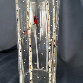 Hand-painted glass vase aspen trees in winter