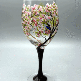 Tall wine hand painted cherry blossom