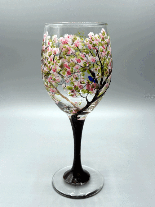 Tall wine hand painted cherry blossom